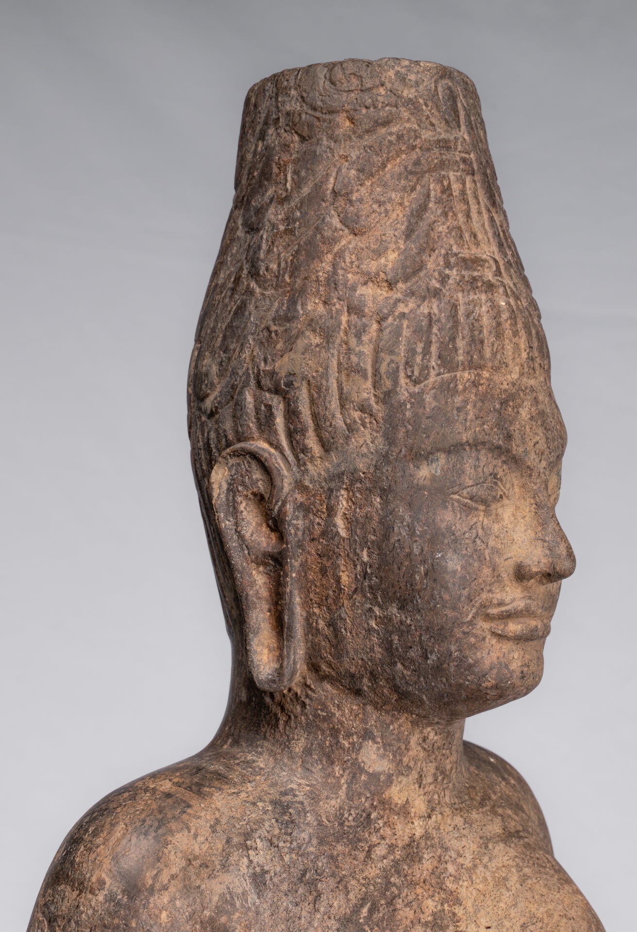 Statue Ardhanarishvara - Antique Phnom Da Style Khmer Sandstone in piedi Shiva Parvati Statue - 88cm/35 "