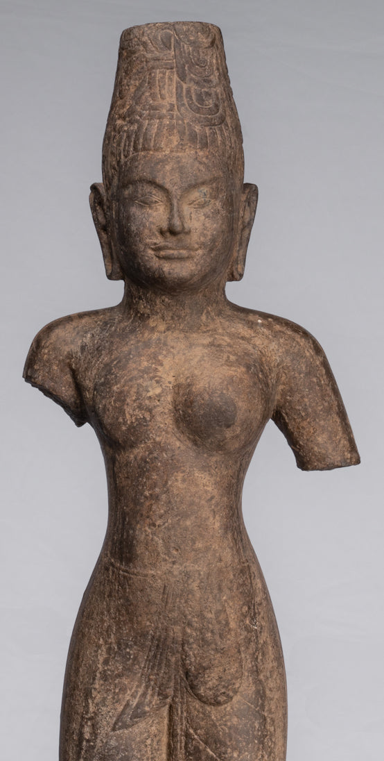 Statue Ardhanarishvara - Antique Phnom Da Style Khmer Sandstone in piedi Shiva Parvati Statue - 88cm/35 "