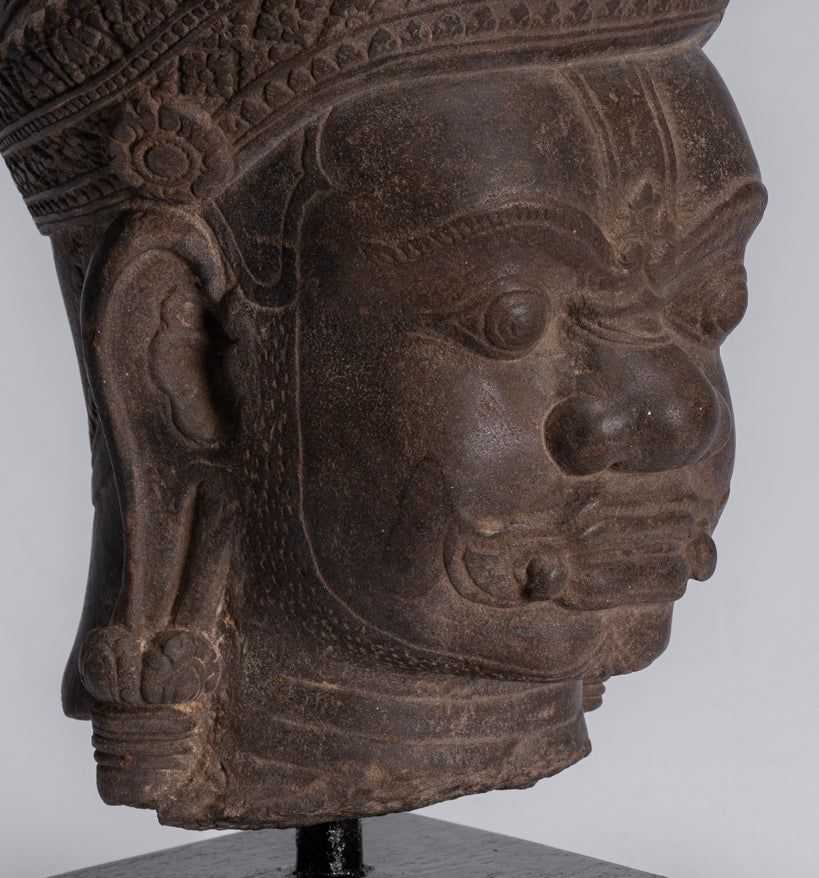 Wächterstatue – antiker Khmer-Stein, Angkor Wat-Stil, Yaksha-Tempelwächter – 37 cm.