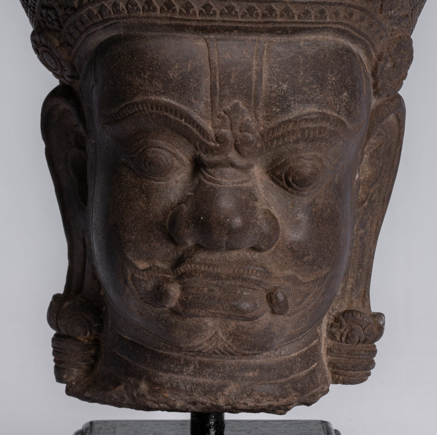 Wächterstatue – antiker Khmer-Stein, Angkor Wat-Stil, Yaksha-Tempelwächter – 37 cm.