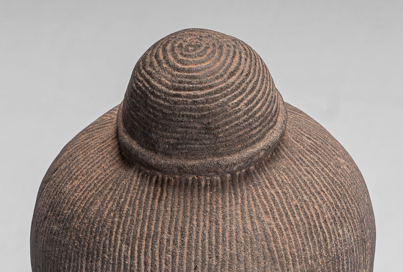 Jayavarman Statue-Antique Khmer Style Mounted Stone Jayavarman VII Head Statue-40cm/16 "