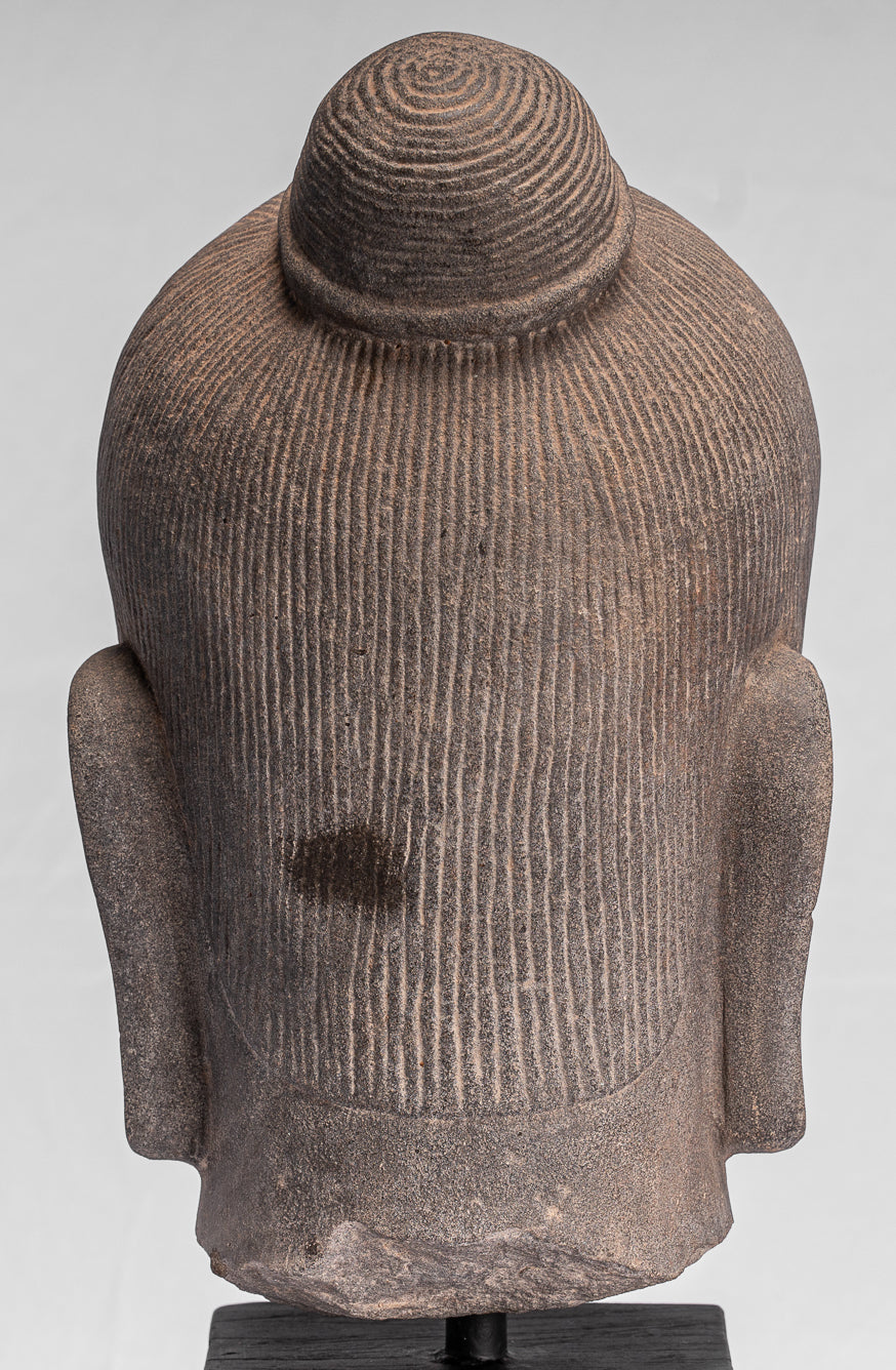 Jayavarman Statue-Antique Khmer Style Mounted Stone Jayavarman VII Head Statue-40cm/16 "