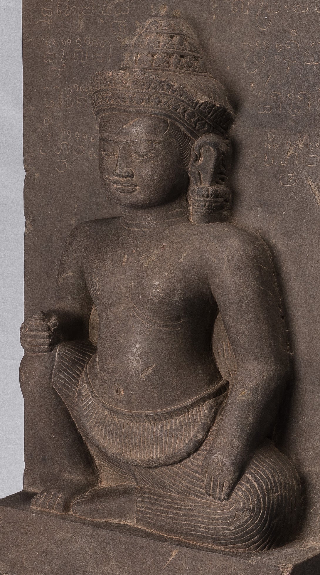 Statue Vishnu - Antique Baphuon Style Stone seduto Khmer Vishnu e Lakshmi Stele- 80 cm / 32 "