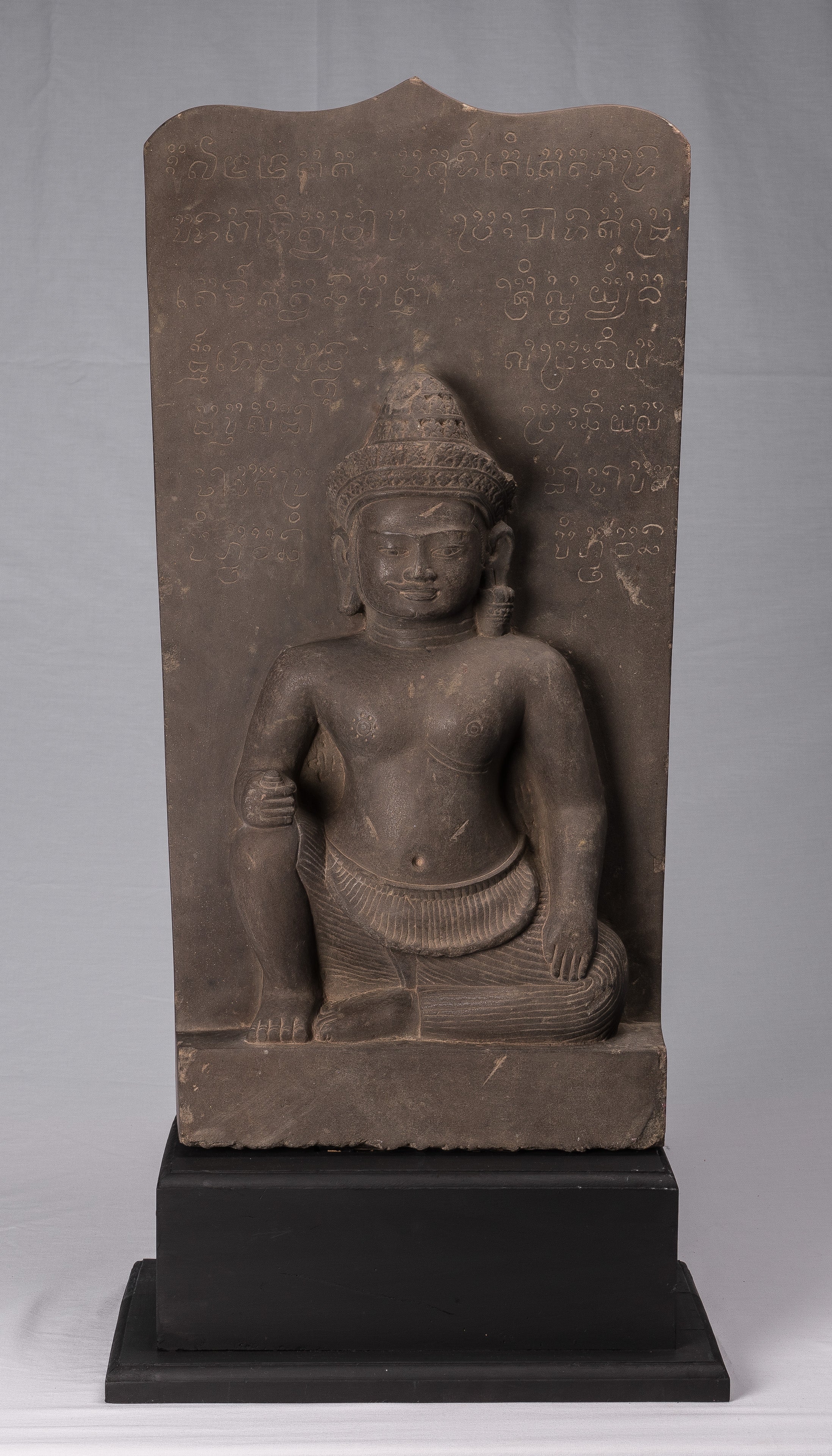 Statue Vishnu - Antique Baphuon Style Stone seduto Khmer Vishnu e Lakshmi Stele- 80 cm / 32 "