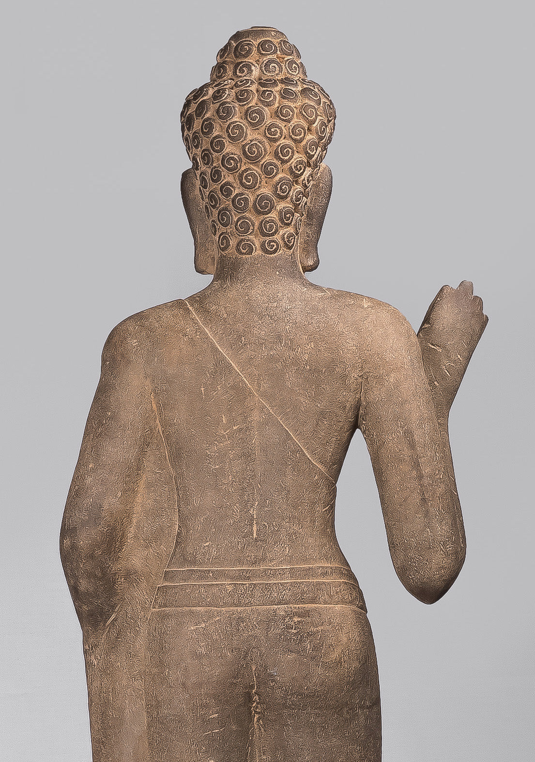 Statua di Buddha - Antique Phnom Da Style Standing Stone Protection Khmer Buddha - 123cm/49 "alto