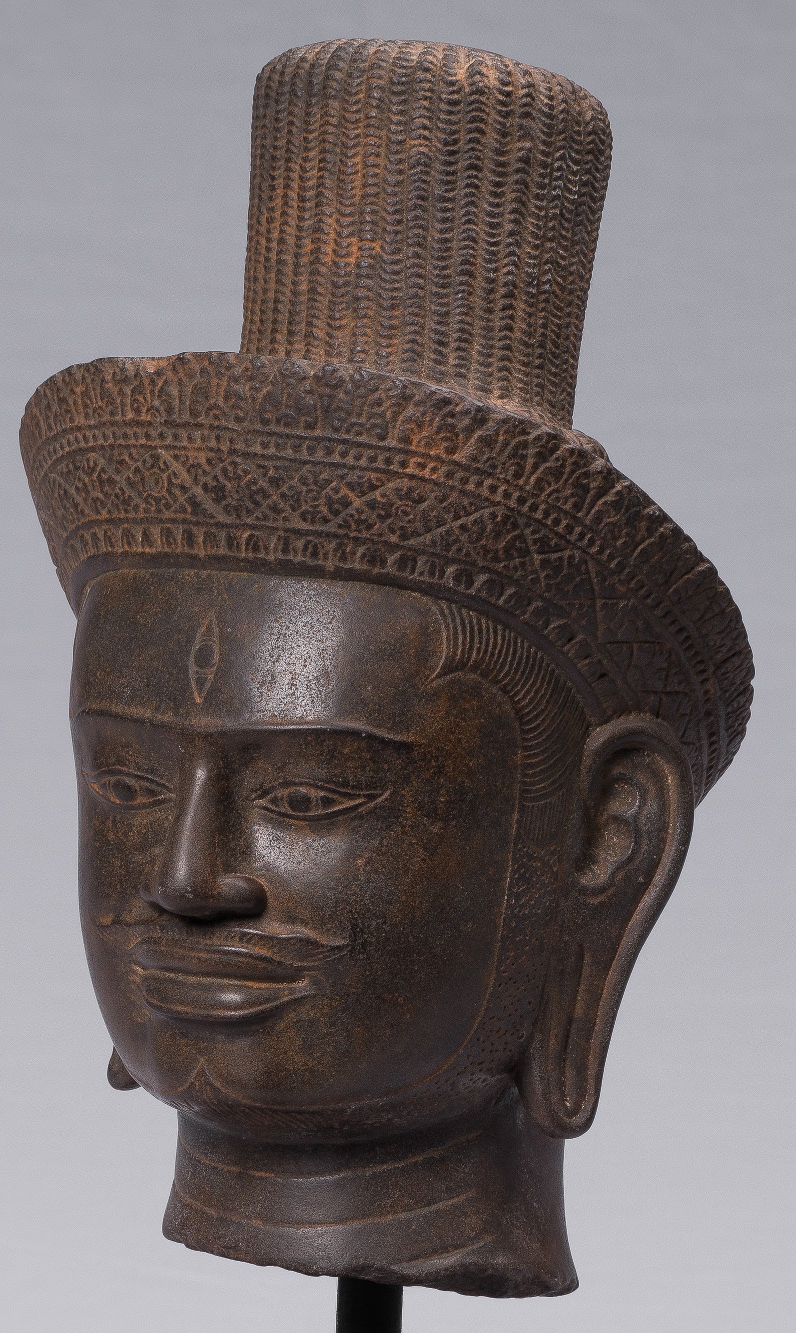 Estatua de Shiva - Estatua de cabeza de Stone Shiva de Khmer Stone de Khmer Stone - The Destroyer - 42cm/17 "