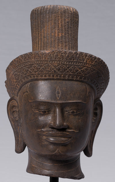Estatua de Shiva - Estatua de cabeza de Stone Shiva de Khmer Stone de Khmer Stone - The Destroyer - 42cm/17 "