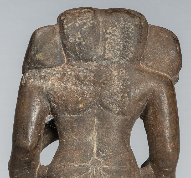 Ganesha Statue - Antique Vietnamese Style Stone Cham Mounted Ganesha Torso Statue - 64cm/26"