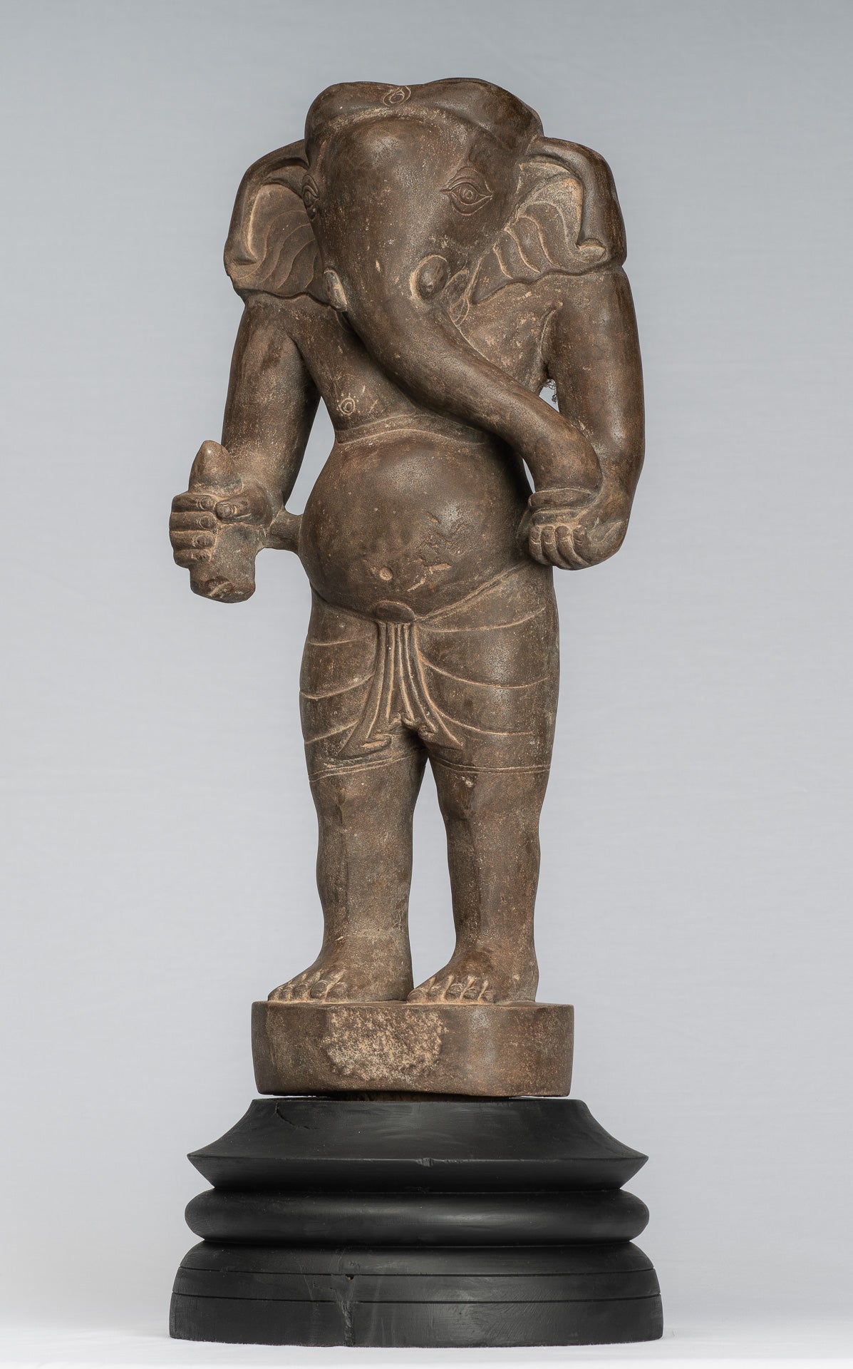 Ganesha Statue - Antique Vietnamese Style Stone Cham Mounted Ganesha Torso Statue - 64cm/26"