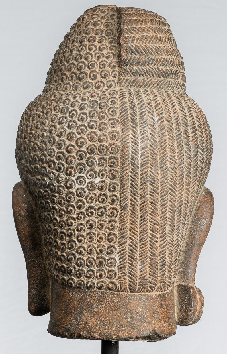 Shiva Statue-Antique Khmer Style Black Stone Yaksha & Yakshaswaroop Shiva Head-47cm/19 "