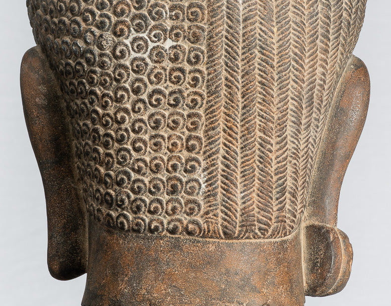 Shiva Statue-Antique Khmer Style Black Stone Yaksha & Yakshaswaroop Shiva Head-47cm/19 "