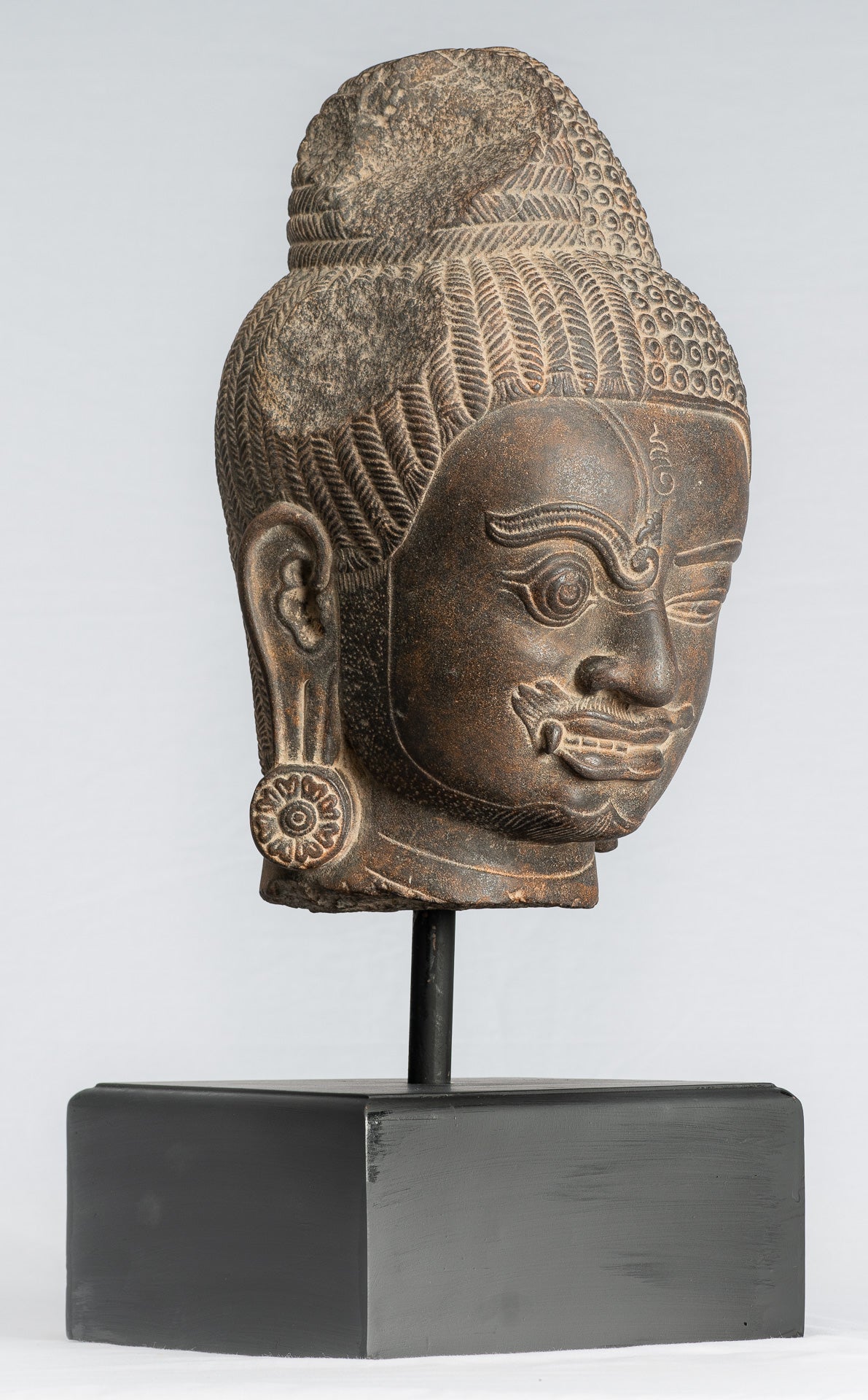 Shiva Statue-Antique Khmer Style Black Stone Yaksha & Yakshaswaroop Shiva Head-47cm/19 "