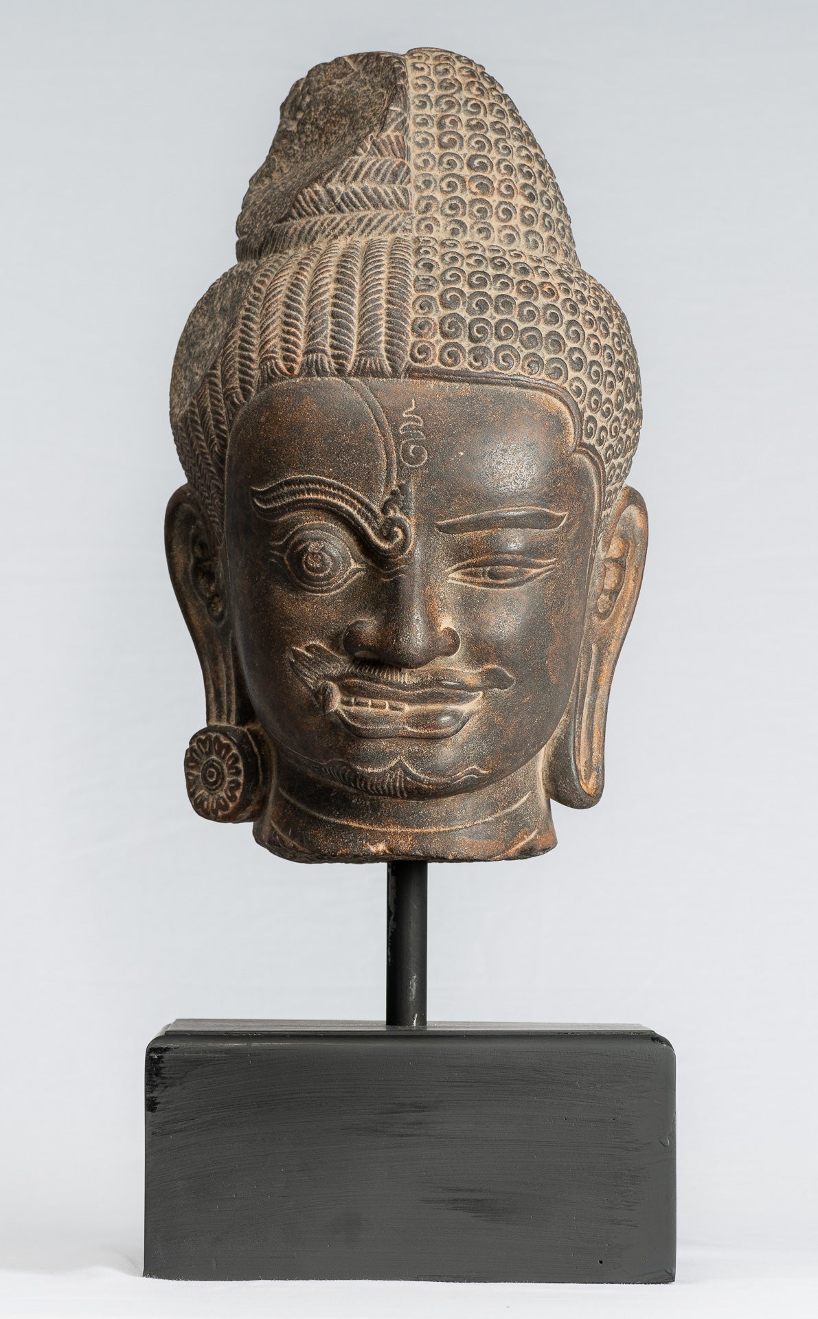 Shiva Statue-Antique Khmer Style Black Stone Yaksha & Yakshaswaroop Shiva Head-47cm/19 "