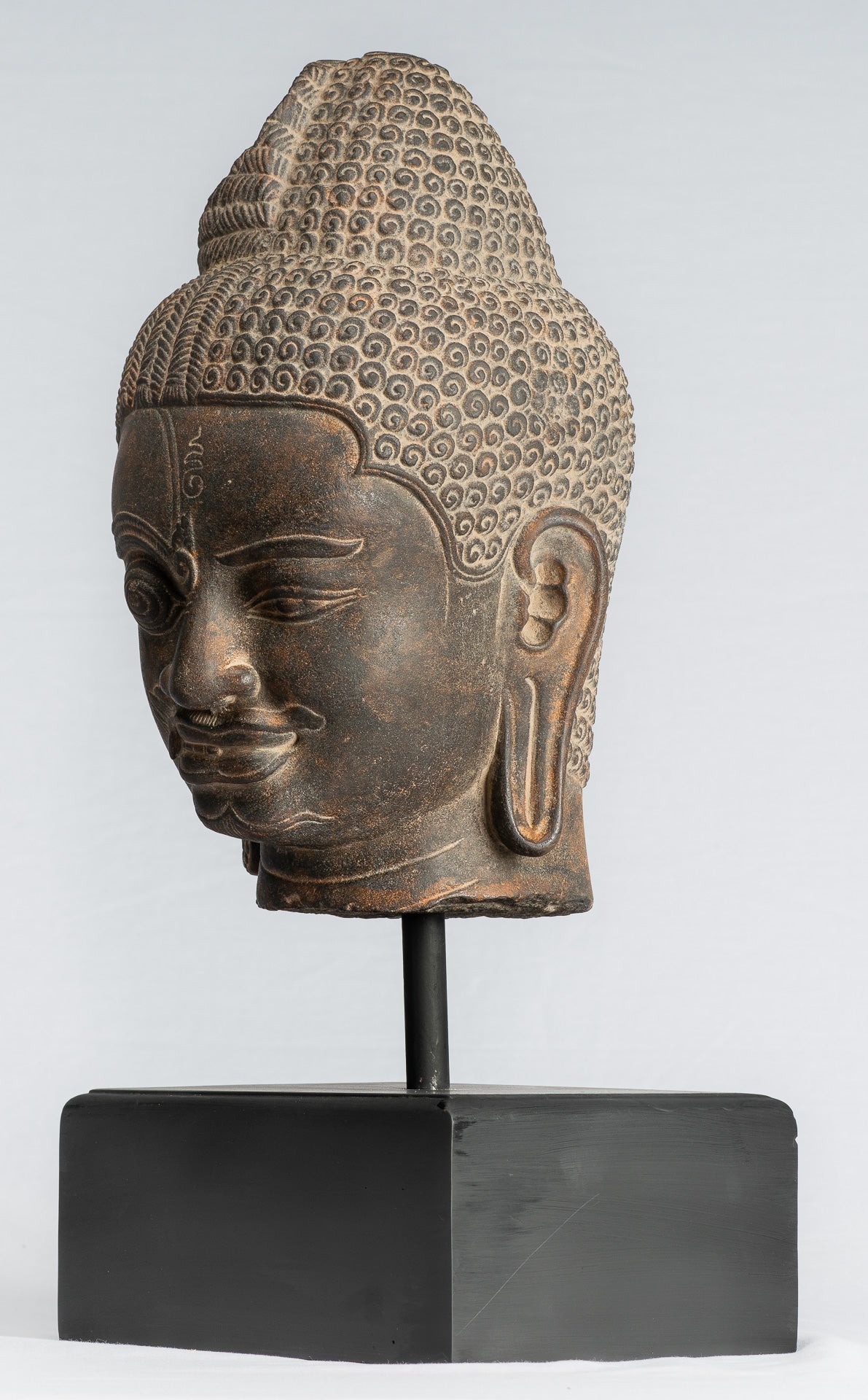 Shiva Statue-Antique Khmer Style Black Stone Yaksha & Yakshaswaroop Shiva Head-47cm/19 "