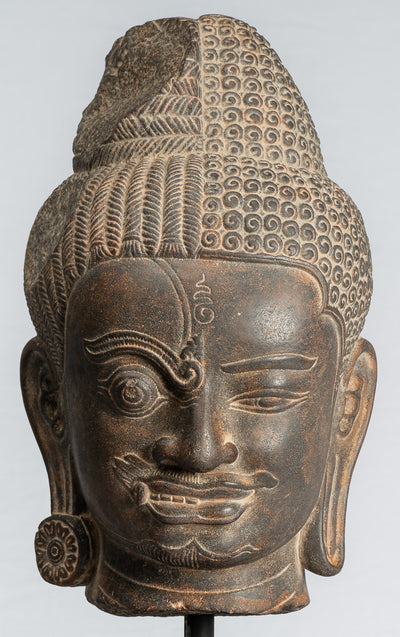 Estatua de Shiva - Estilo antiguo de Stone Black Stone Yaksha y Yakshaswaroop Shiva Head- 47cm/19 "