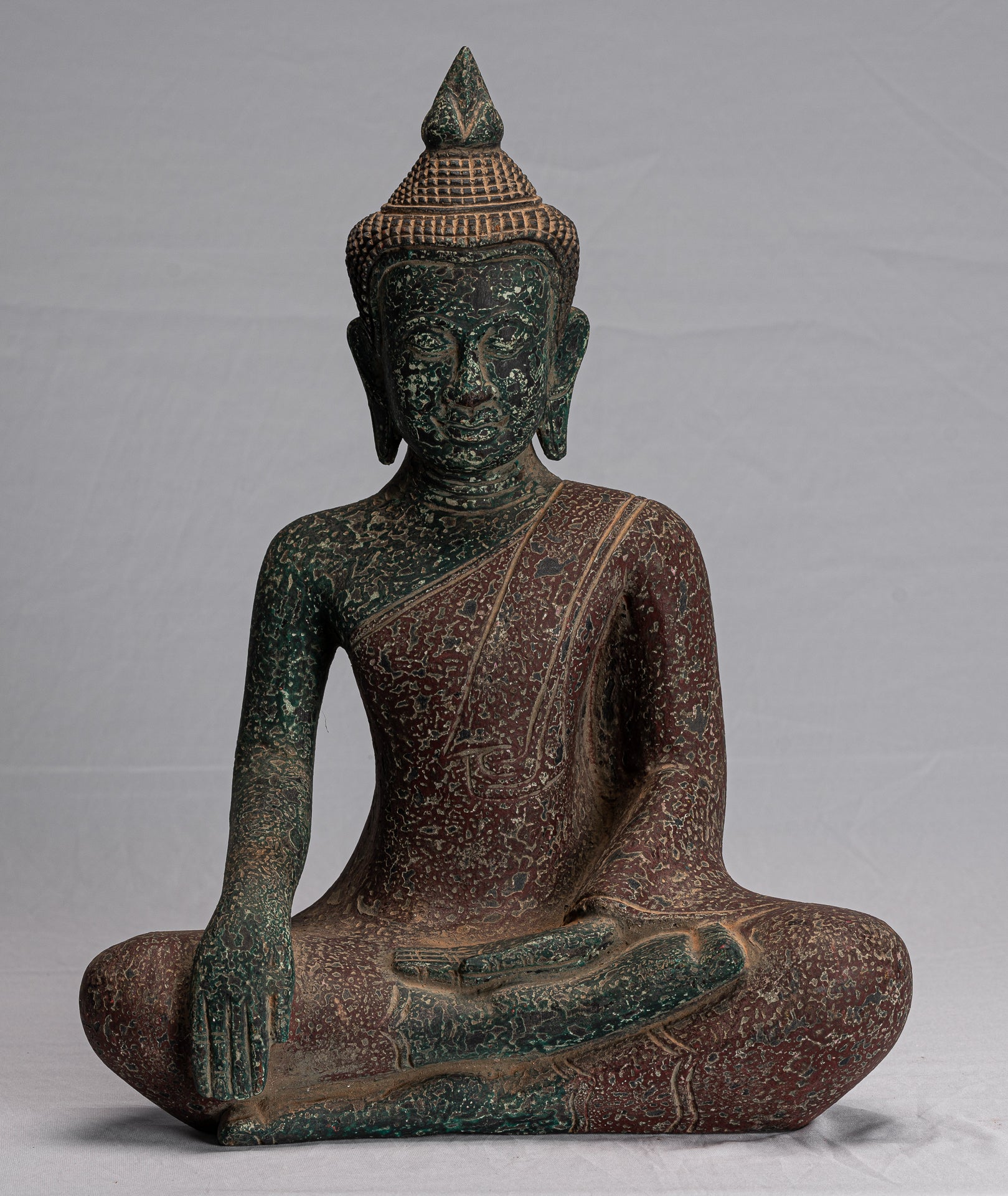 Statue di Buddha - Antique Khmer Style SE Asia STATUE BUDDHA ALLIMENTAZIONE LEGNO - 45 cm/18 "