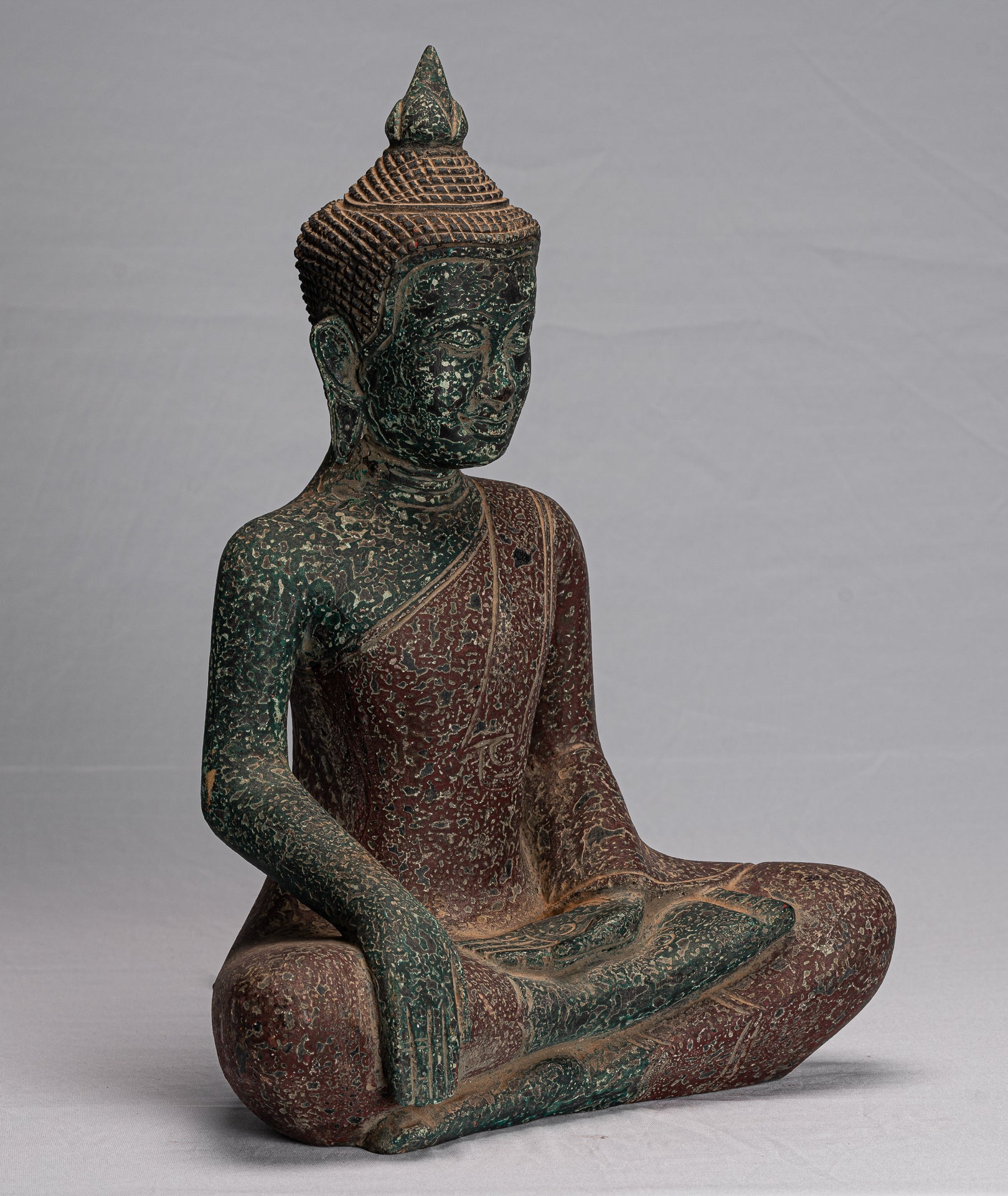 Statue di Buddha - Antique Khmer Style SE Asia STATUE BUDDHA ALLIMENTAZIONE LEGNO - 45 cm/18 "
