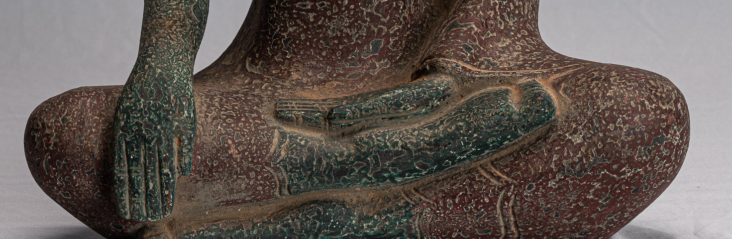 Statue di Buddha - Antique Khmer Style SE Asia STATUE BUDDHA ALLIMENTAZIONE LEGNO - 45 cm/18 "