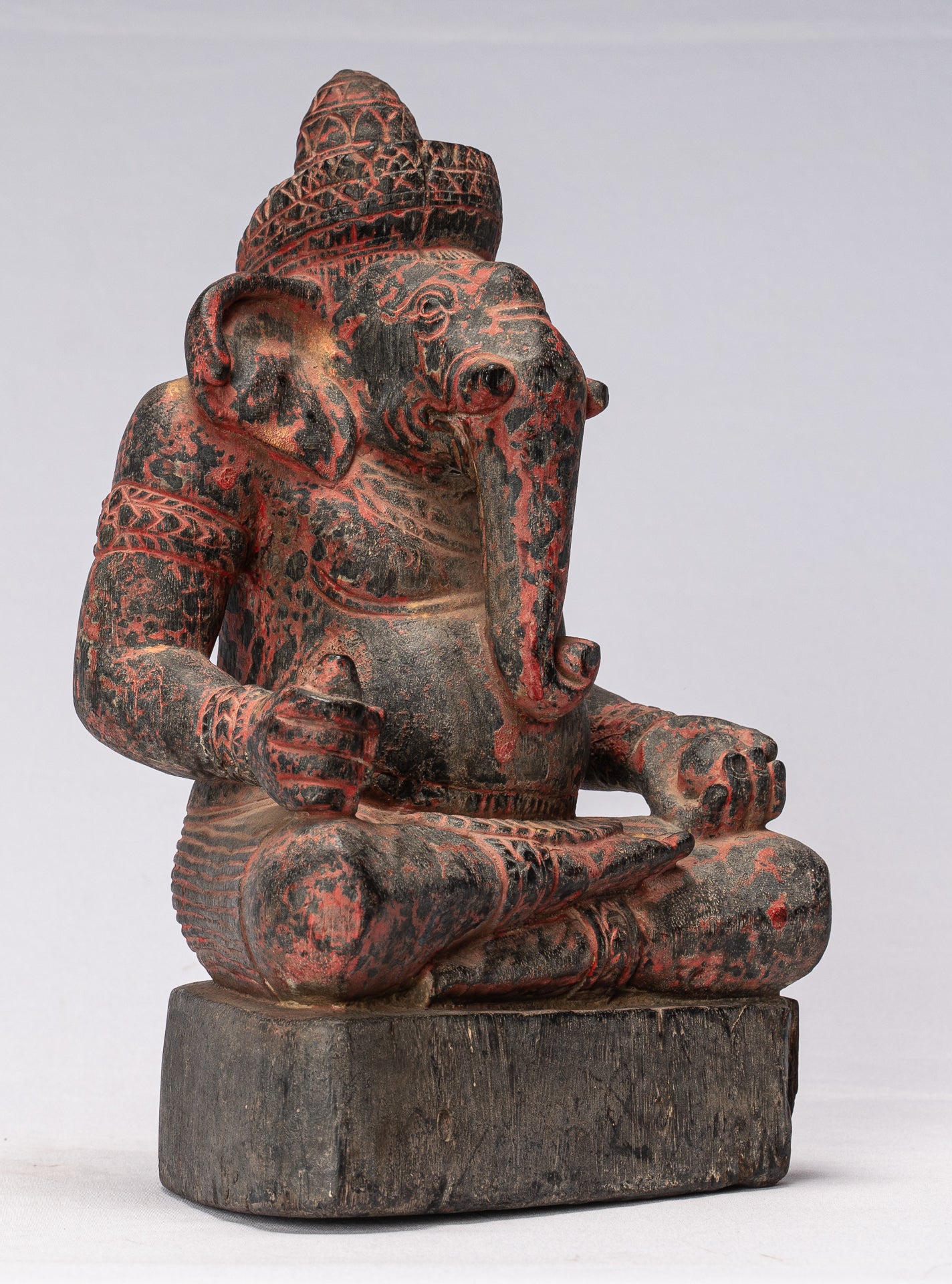 Statue Ganesha -Khmer Style Wood Sehot Ganesh Statue - 29 cm/12 "