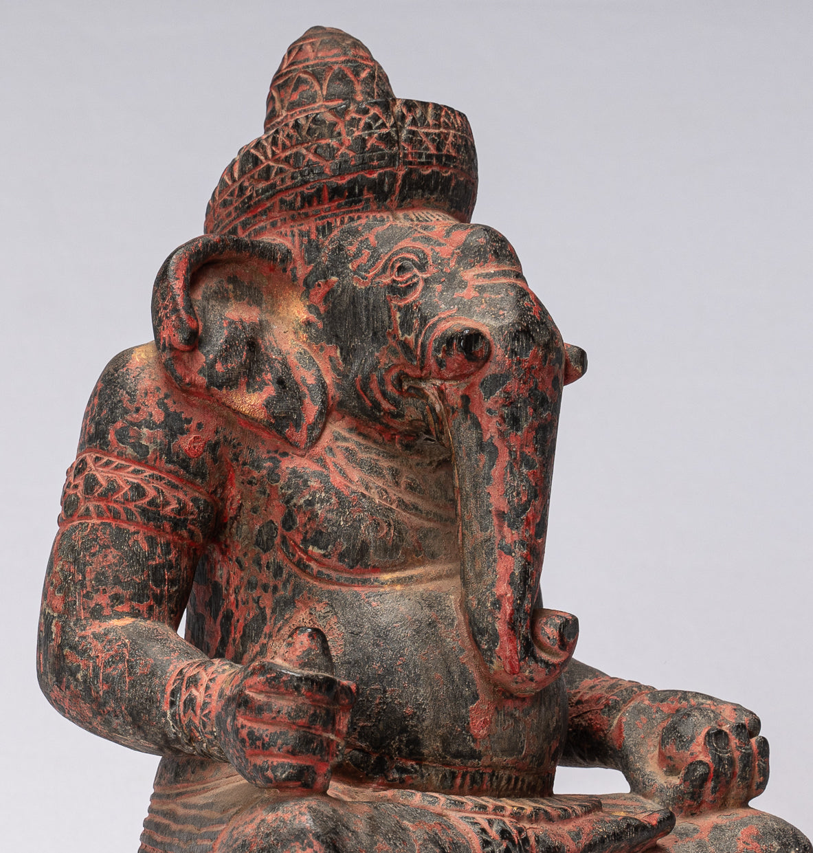 Statue Ganesha -Khmer Style Wood Sehot Ganesh Statue - 29 cm/12 "