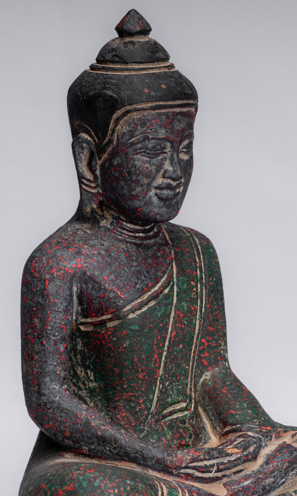 Buddha Sculpture - Antique Khmer in stile Khmer Legno Buddha Statua Dhyana Meditazione Mudra - 20 cm/8 "