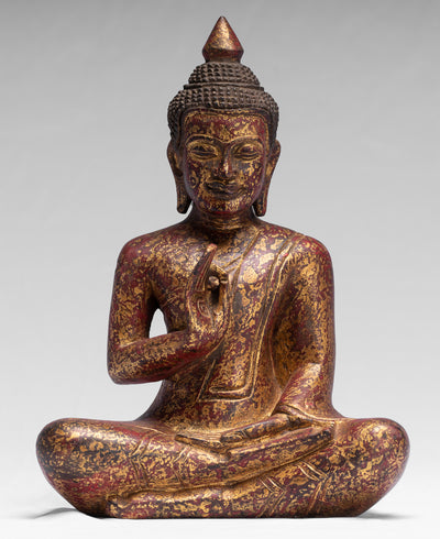 Buddha Sculpture - Buddha - Antique Khmer Style seduto Buddha Statue Teaching Mudra - 26 cm/10 "