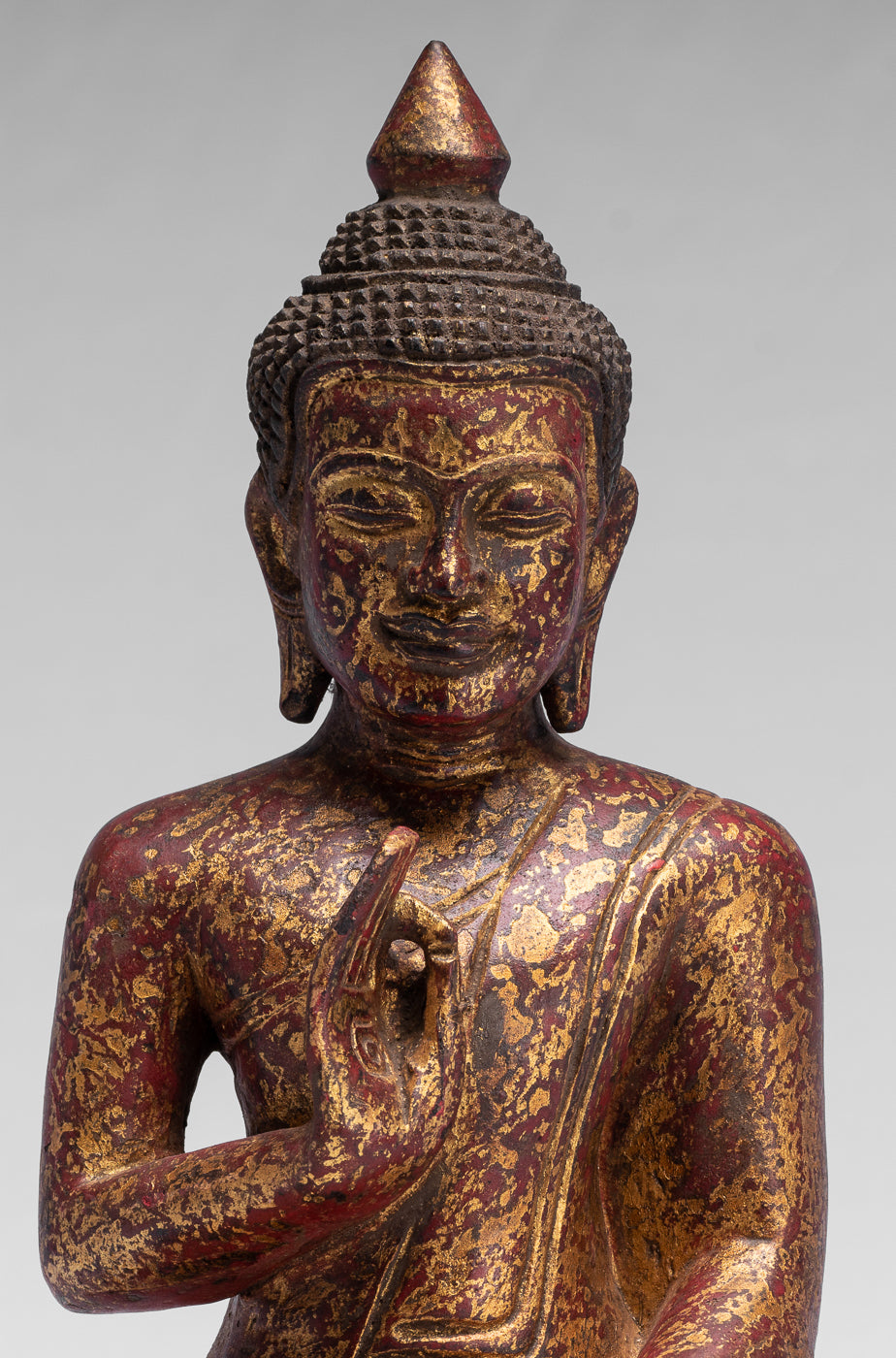 Escultura de Buda - Buda - Estatua de buda de madera de estilo jemer antiguo de estilo jemer enseñando mudra - 26 cm/10 "