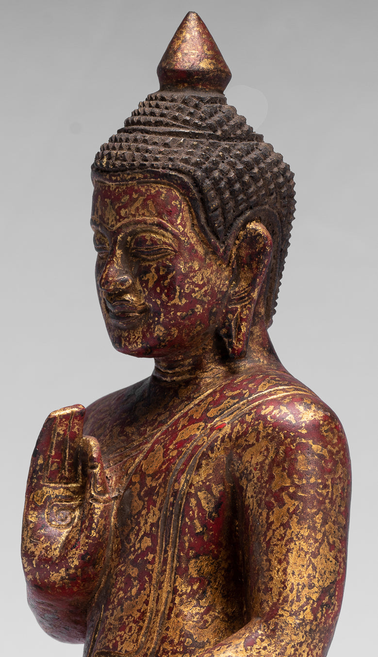 Escultura de Buda - Buda - Estatua de buda de madera de estilo jemer antiguo de estilo jemer enseñando mudra - 26 cm/10 "