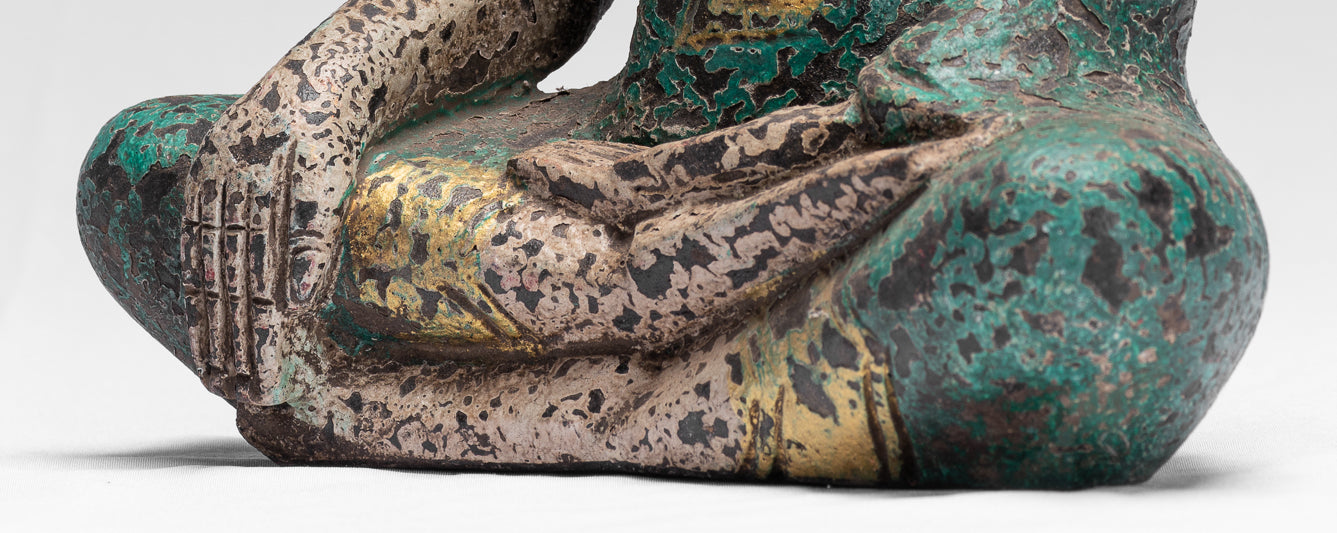 Statue de Bouddha – Antique style khmer Asie du Sud-Est assis en bois Statue de Bouddha des Lumières – 25 cm/25,4 cm