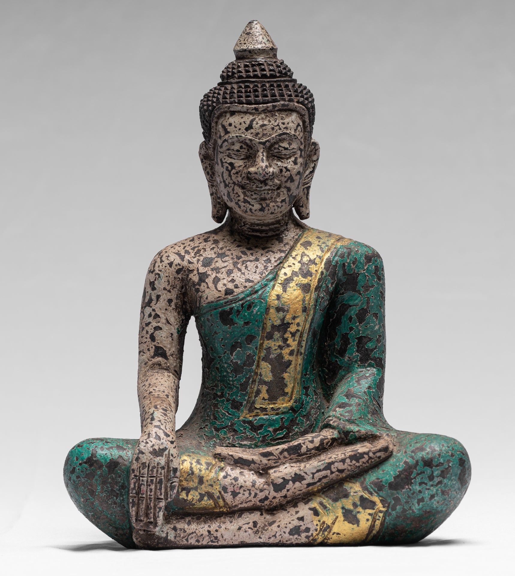 Statue de Bouddha – Antique style khmer Asie du Sud-Est assis en bois Statue de Bouddha des Lumières – 25 cm/25,4 cm