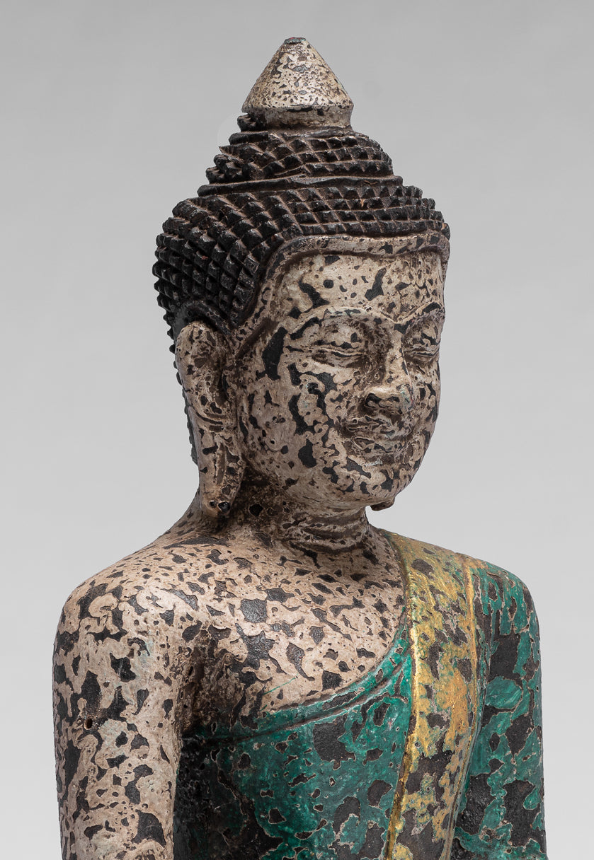 Statue de Bouddha – Antique style khmer Asie du Sud-Est assis en bois Statue de Bouddha des Lumières – 25 cm/25,4 cm