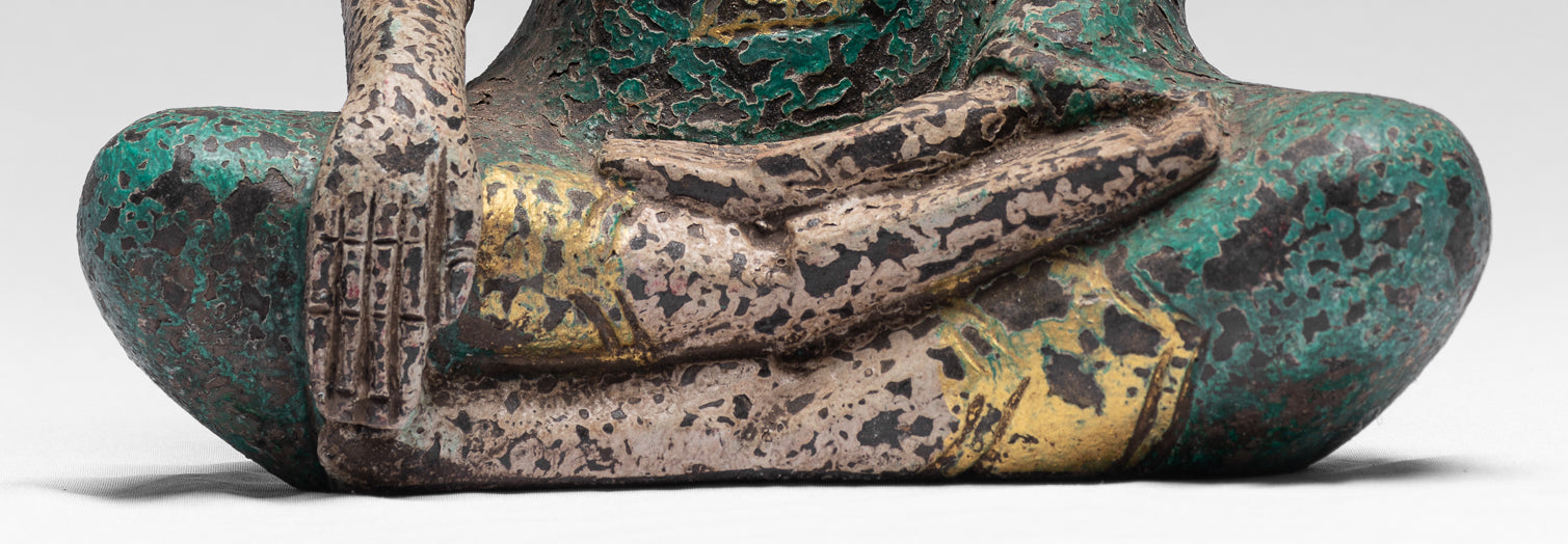 Statue de Bouddha – Antique style khmer Asie du Sud-Est assis en bois Statue de Bouddha des Lumières – 25 cm/25,4 cm