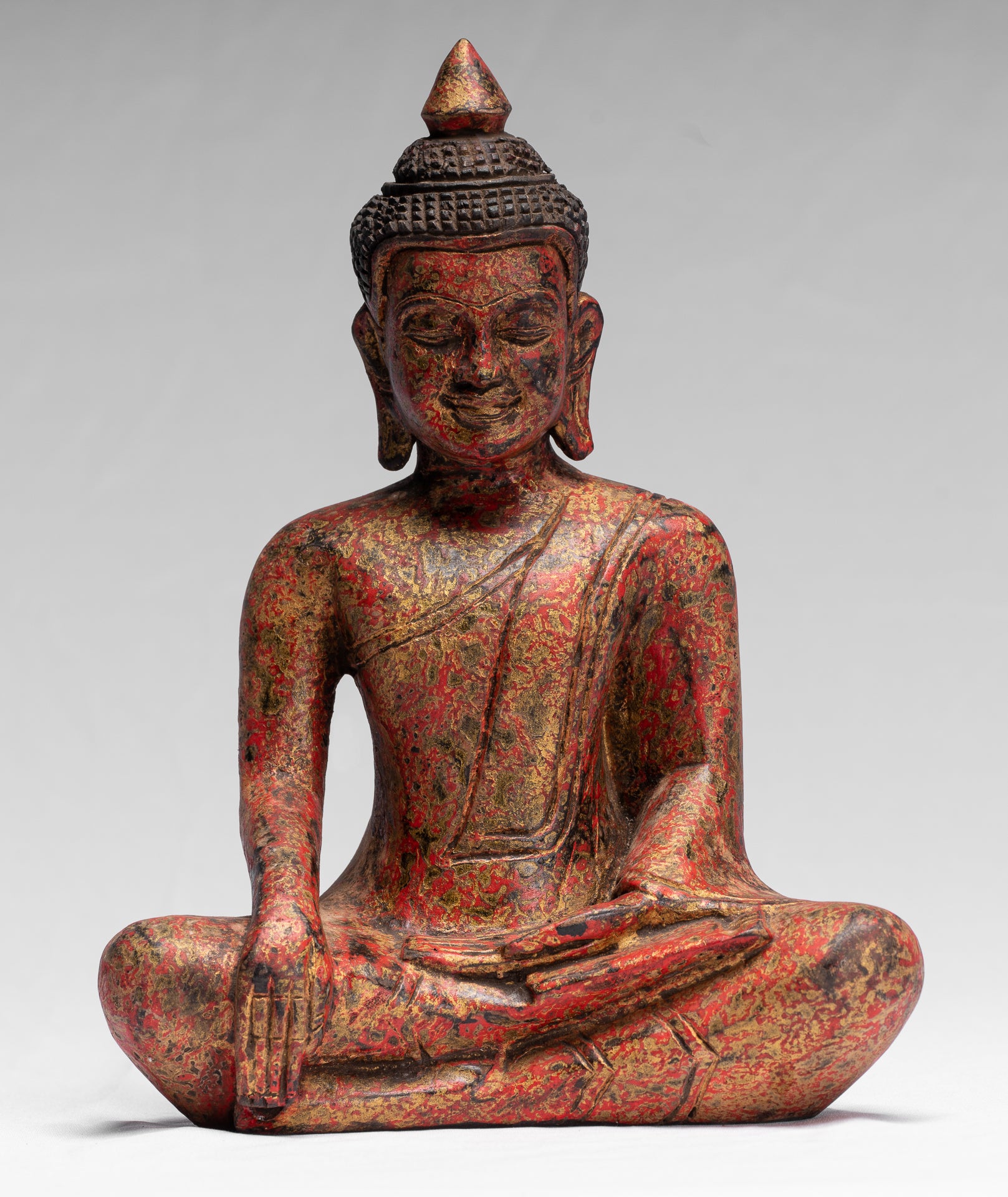 Statue de Bouddha – Antique style khmer Asie du Sud-Est assis en bois Statue de Bouddha des Lumières – 25 cm/25,4 cm
