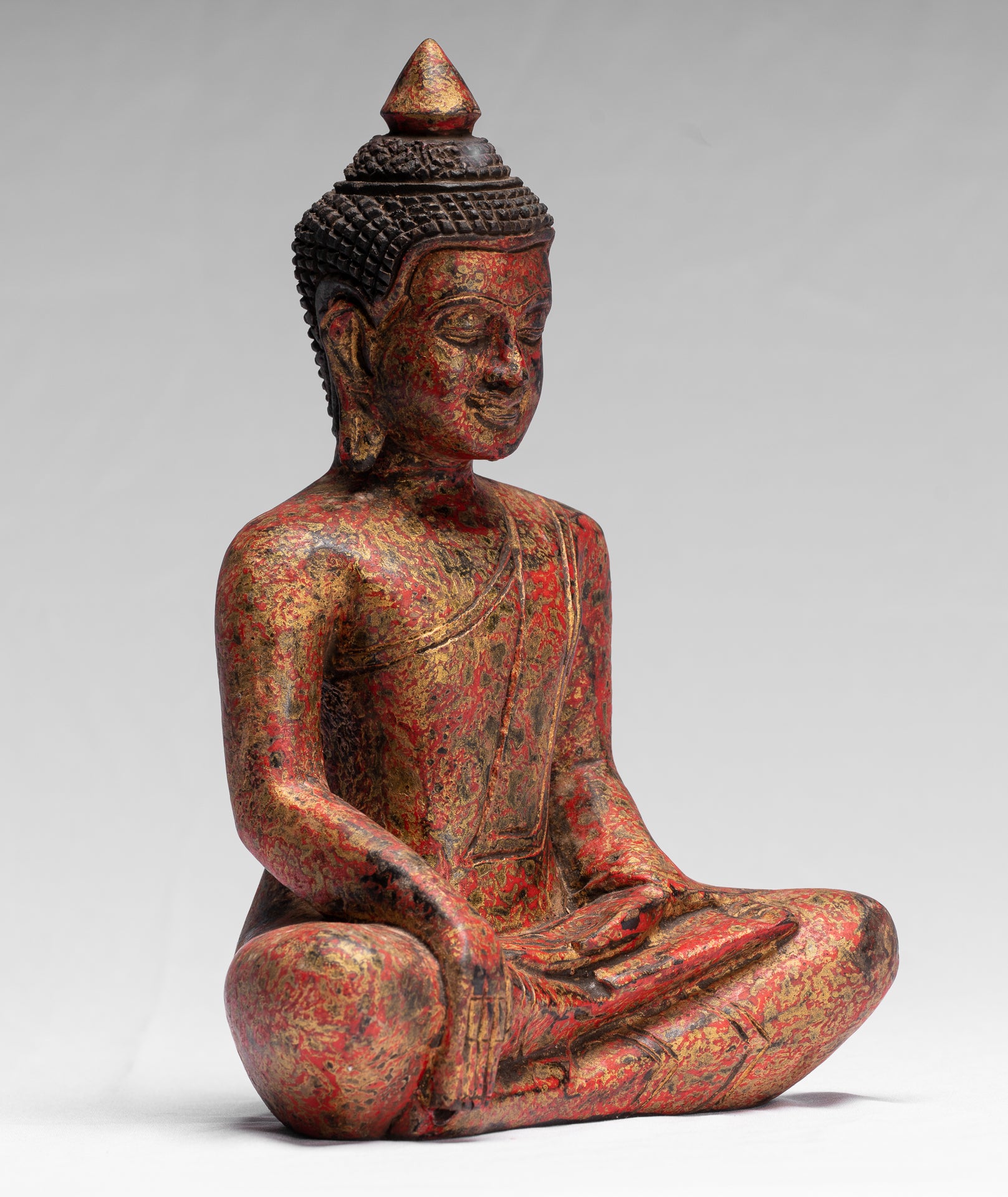Statue de Bouddha – Antique style khmer Asie du Sud-Est assis en bois Statue de Bouddha des Lumières – 25 cm/25,4 cm