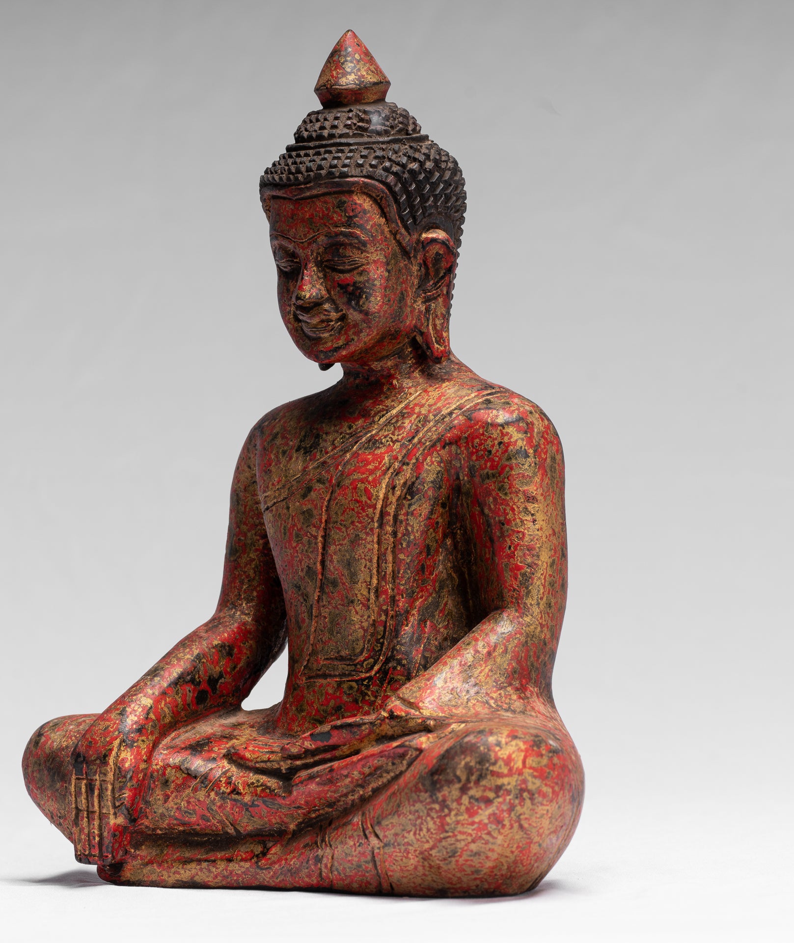 Statue de Bouddha – Antique style khmer Asie du Sud-Est assis en bois Statue de Bouddha des Lumières – 25 cm/25,4 cm