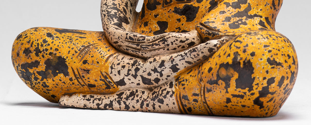 Sculpture de Bouddha – Statue de Bouddha assis en bois de style khmer antique Dhyana Méditation Mudra – 40 cm