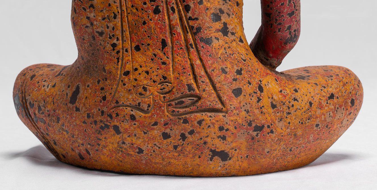 Bouddha - bouddha assis en bois de style khmer antique dhyana méditation mudra - 32cm / 13 "