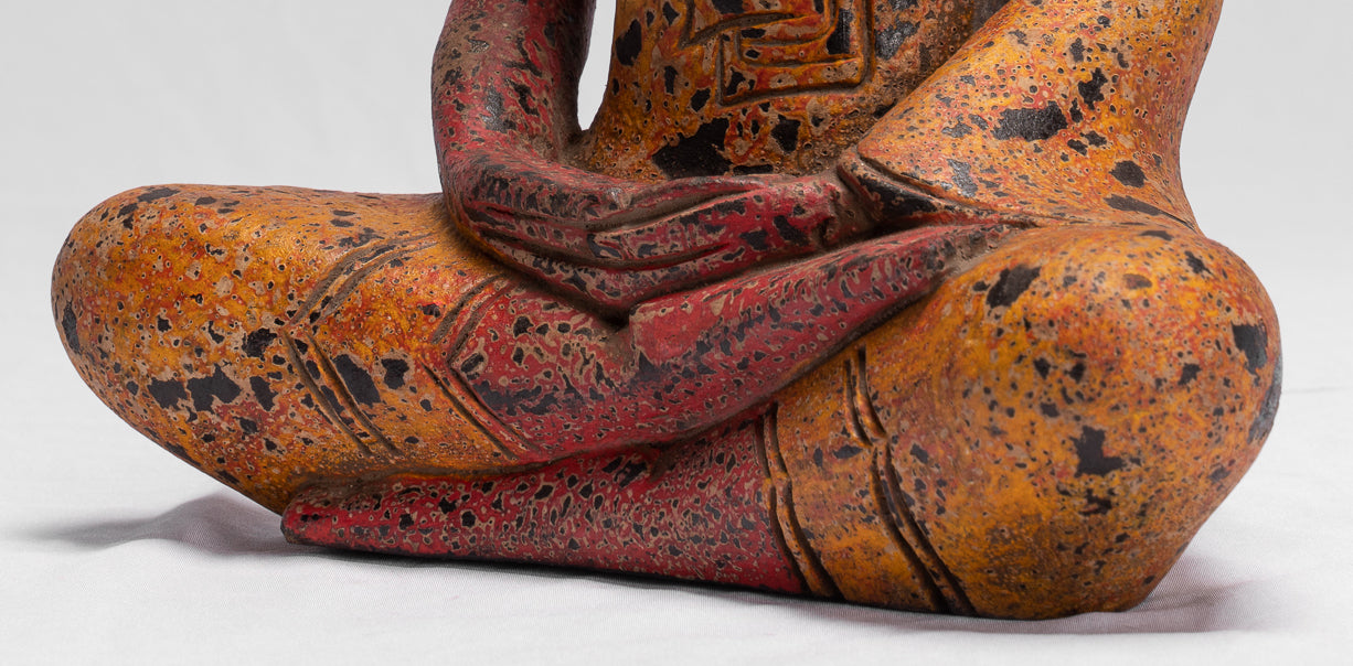 Bouddha - bouddha assis en bois de style khmer antique dhyana méditation mudra - 32cm / 13 "