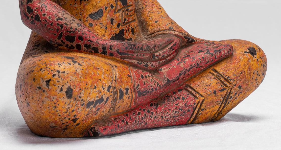 Bouddha - bouddha assis en bois de style khmer antique dhyana méditation mudra - 32cm / 13 "