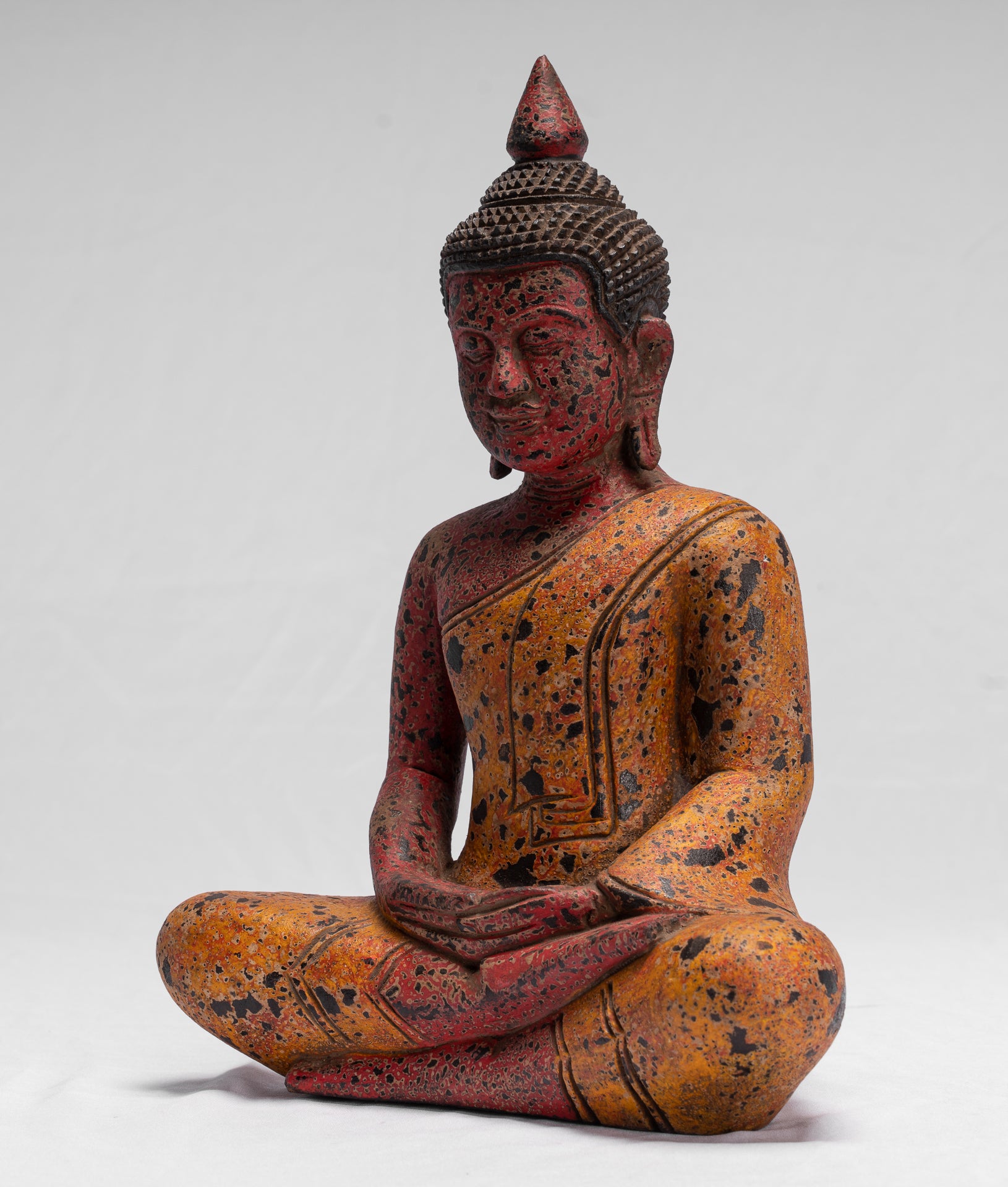 Bouddha - bouddha assis en bois de style khmer antique dhyana méditation mudra - 32cm / 13 "