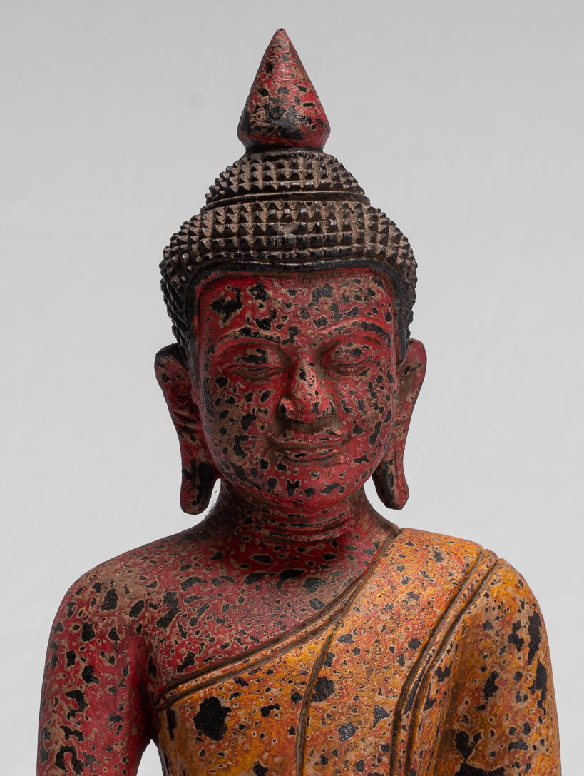 Bouddha - bouddha assis en bois de style khmer antique dhyana méditation mudra - 32cm / 13 "