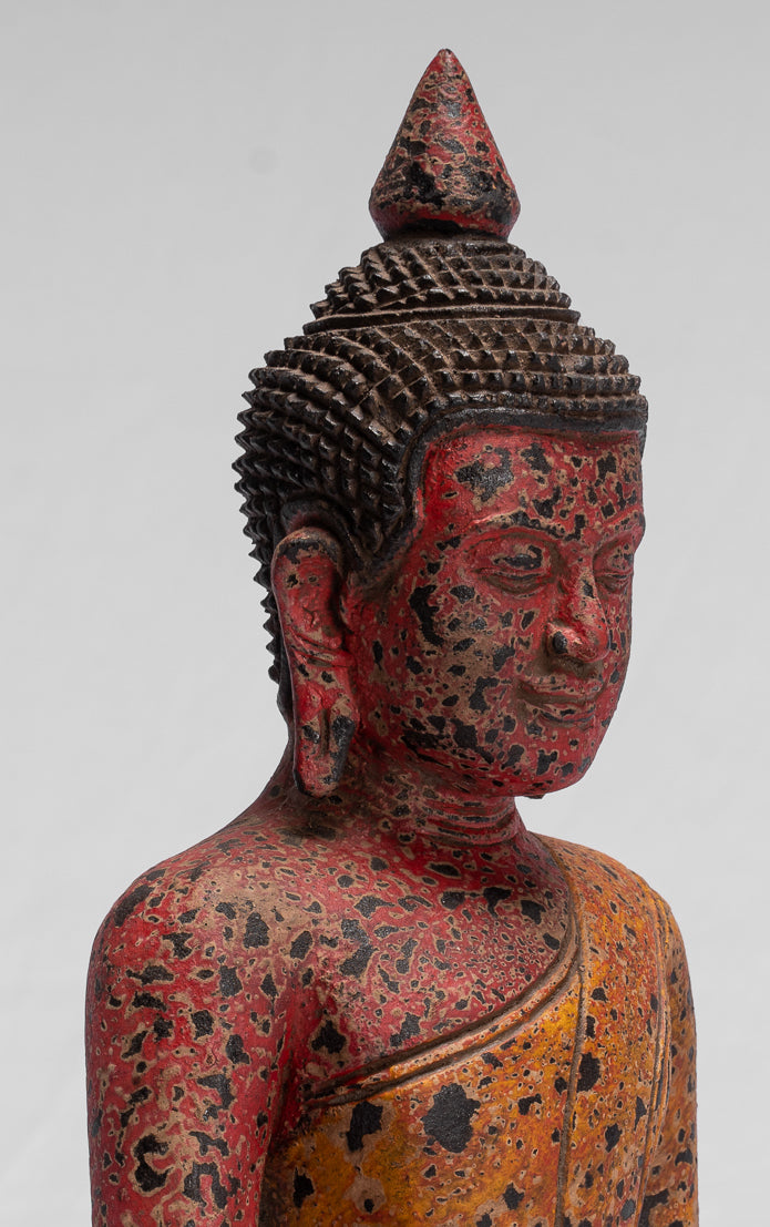 Bouddha - bouddha assis en bois de style khmer antique dhyana méditation mudra - 32cm / 13 "