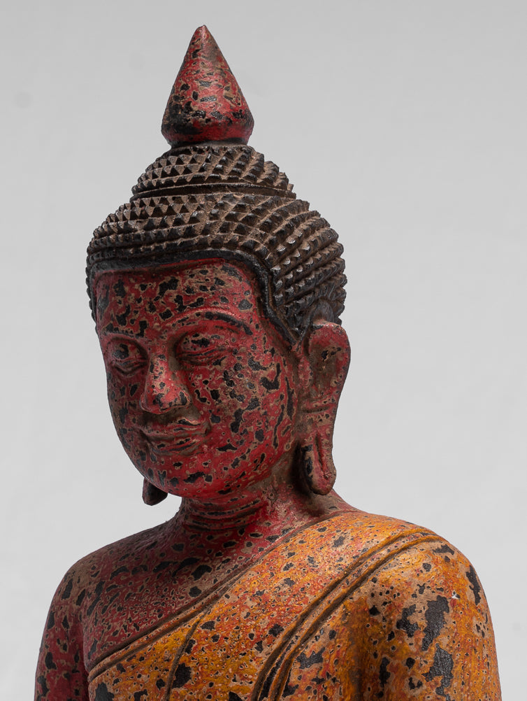 Bouddha - bouddha assis en bois de style khmer antique dhyana méditation mudra - 32cm / 13 "