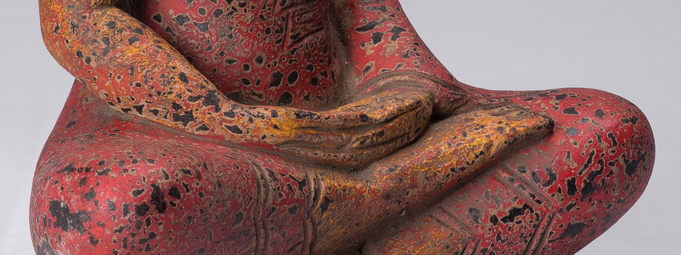 Buddha Sculpture - Antique Khmer in stile Khmer Legno Buddha Statua Dhyana Meditazione Mudra - 34 cm/14 "