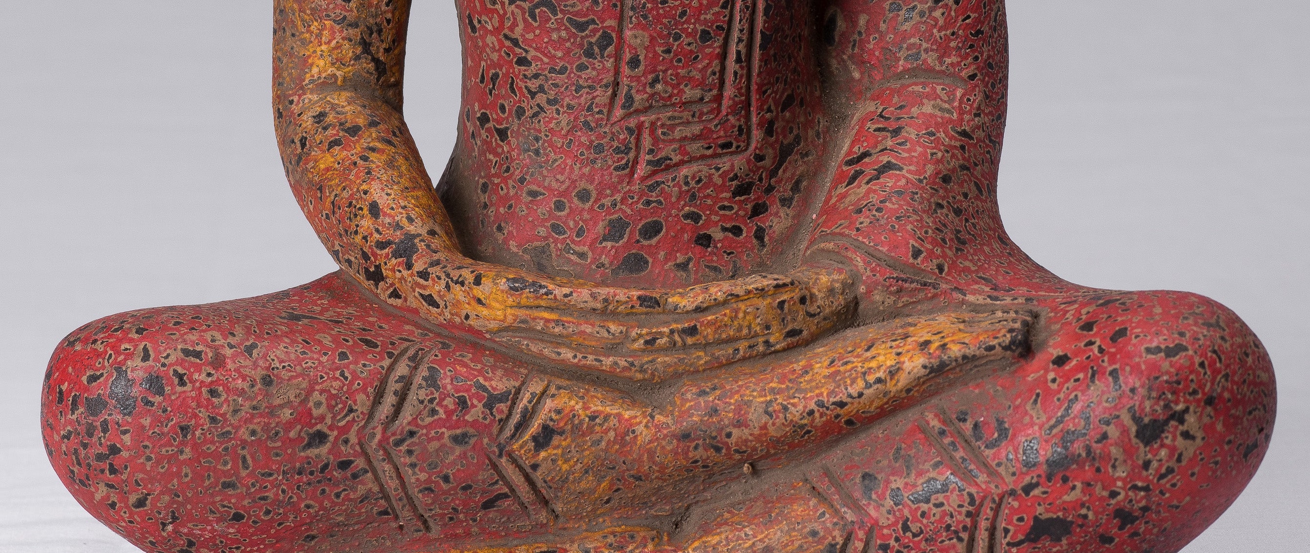 Buddha Sculpture - Antique Khmer in stile Khmer Legno Buddha Statua Dhyana Meditazione Mudra - 34 cm/14 "