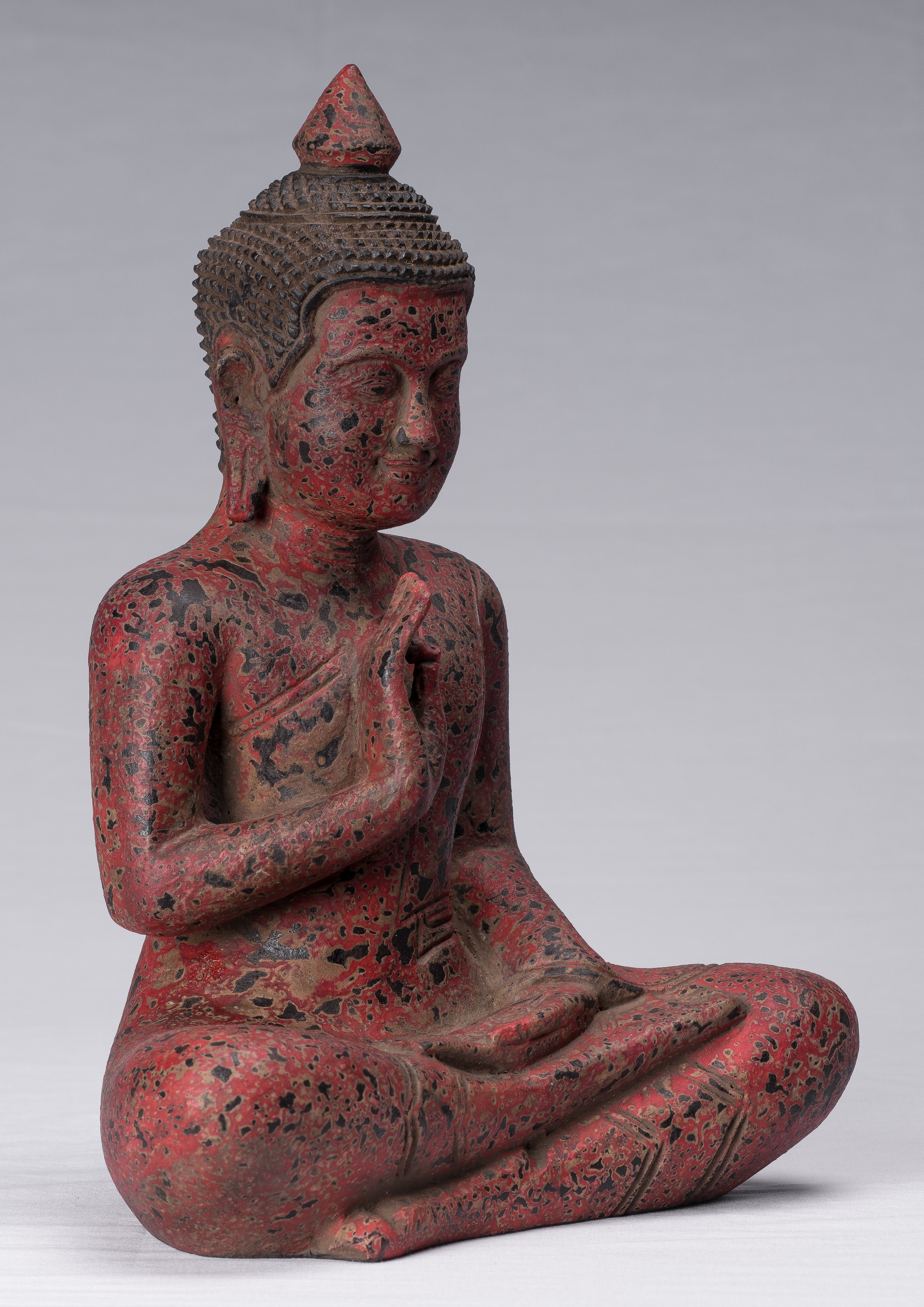 Escultura de Buda - Buda - Estatua de buda de madera de estilo jemer antiguo de estilo jemer enseñando mudra - 34 cm/14 "