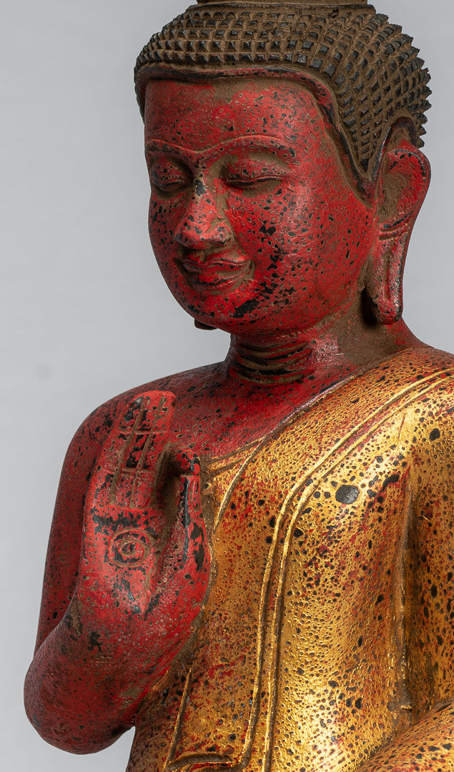 Escultura de Buda - Buda - Estatua de buda de madera de estilo jemer antiguo de estilo jemer enseñando mudra - 32 cm/13 "