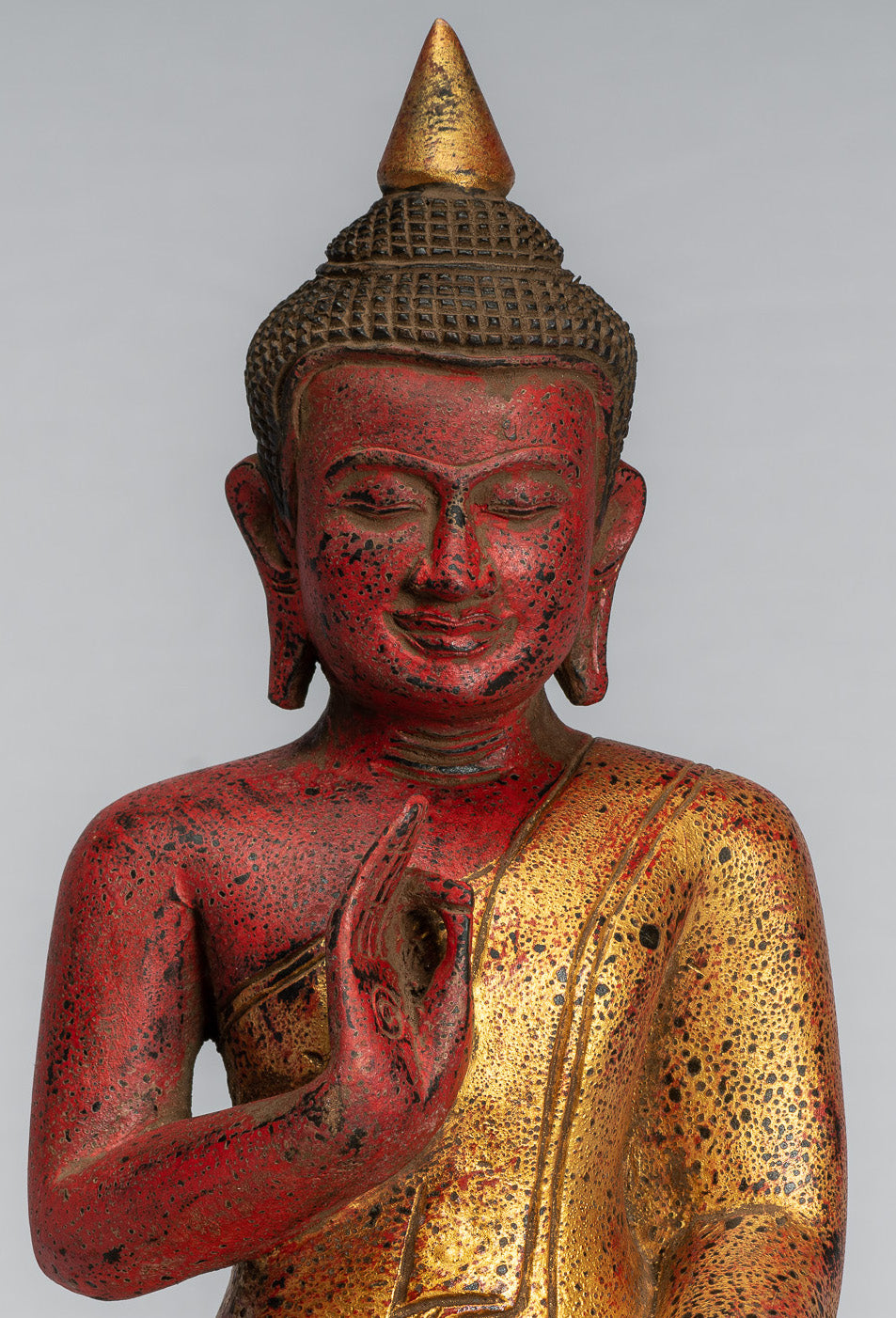 Escultura de Buda - Buda - Estatua de buda de madera de estilo jemer antiguo de estilo jemer enseñando mudra - 32 cm/13 "