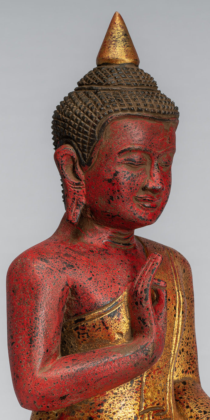 Escultura de Buda - Buda - Estatua de buda de madera de estilo jemer antiguo de estilo jemer enseñando mudra - 32 cm/13 "