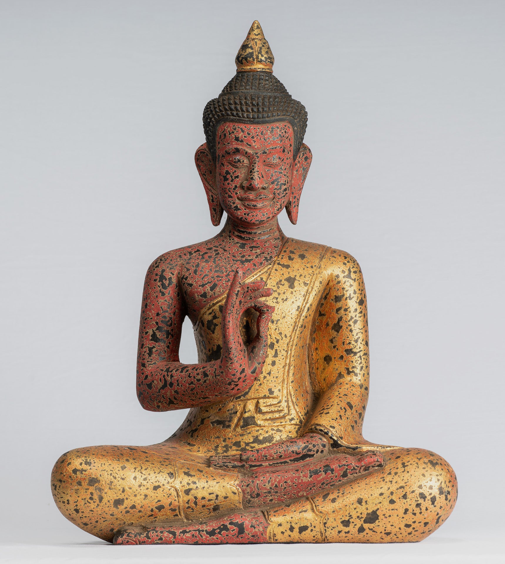 Buddha Statue - Antique Khmer Style Cambodia Seated Wood Buddha Statue Teaching Mudra - 53cm/21"